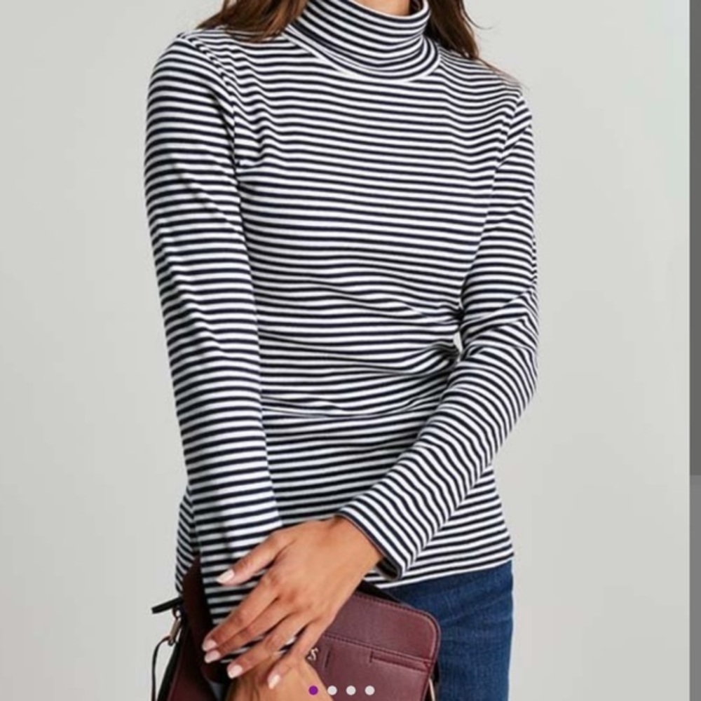 NWOT Joules ribbed knit turtleneck. Black/white striped. Size 14